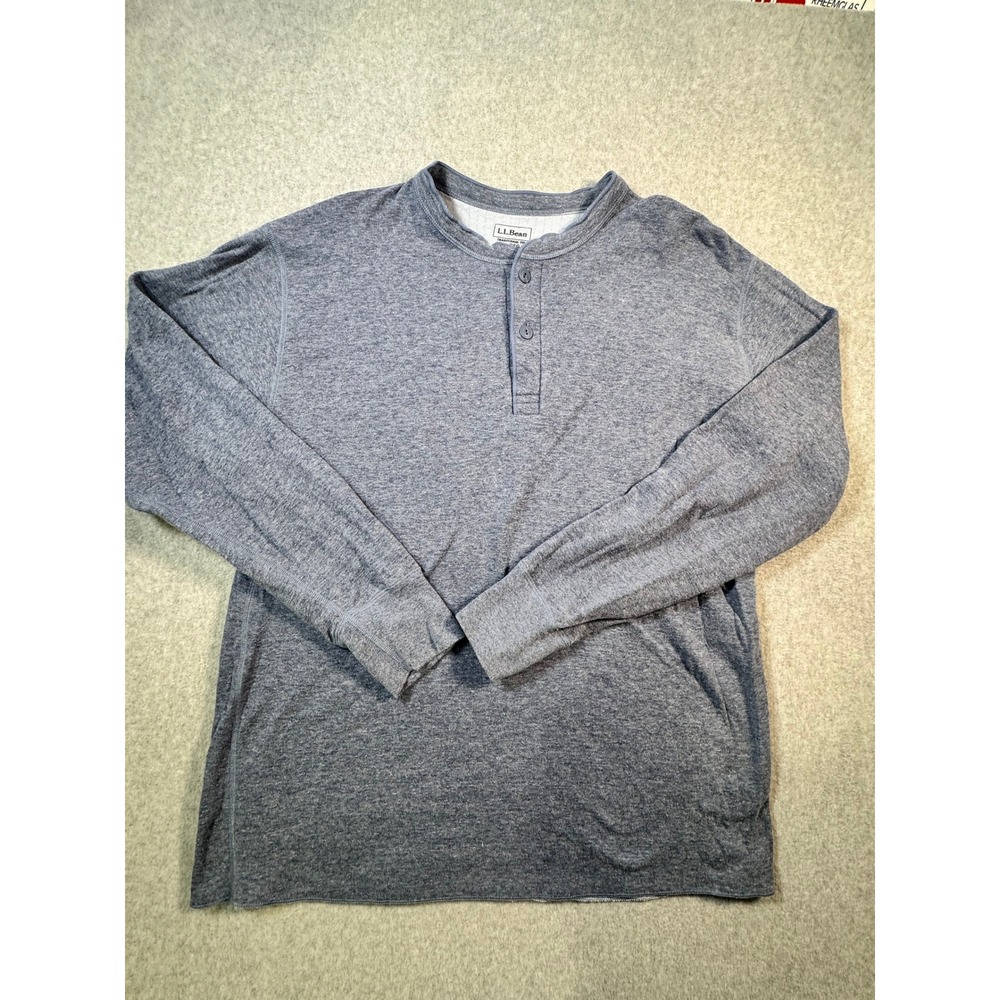 LL Bean Mens XL Traditional Fit Henley Shirt Blue Wool Blend Long Sleeve 166831